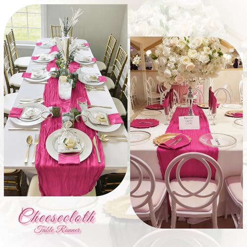 3 Pack Hot Pink Cheesecloth Table Runner 17x108 Inch for Wedding Party Holiday