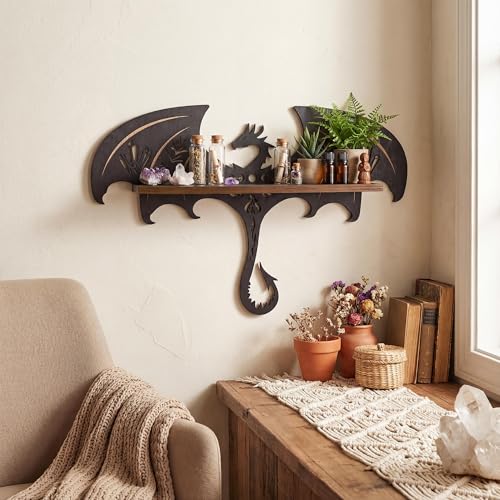 Dragon Wall Shelf with LED Light - Gothic Dragon Night Light - Black