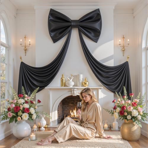 Black Satin Large Bow Decor - 24x16 Inches Wall Door Party Backdrop Variation of THIS listing