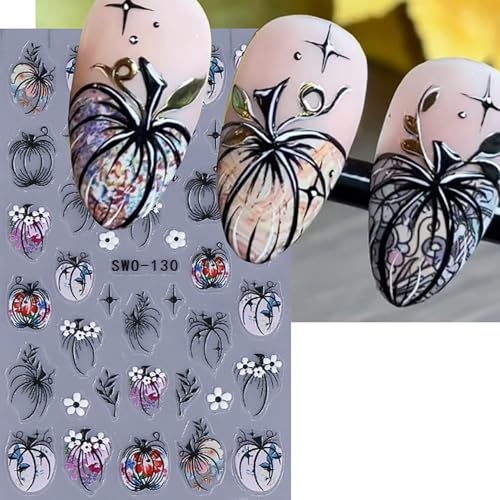 Halloween Nail Stickers - 10 Sheets Colorful Skeleton Pumpkin 5D Embossed Decals for Nail Art
