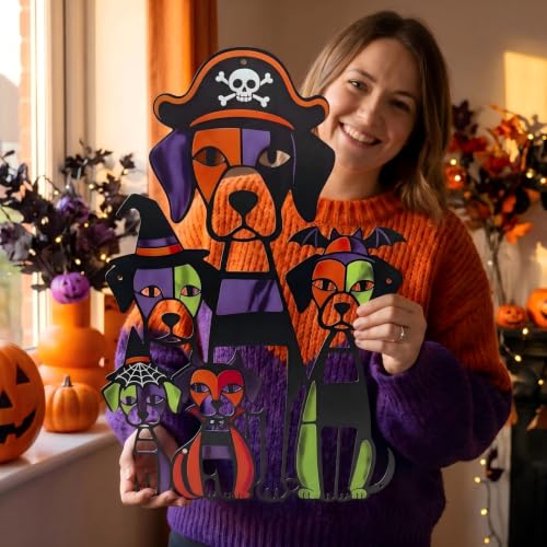 Halloween Dog Wall Art - Purple Metal Autumn Decorations for Home