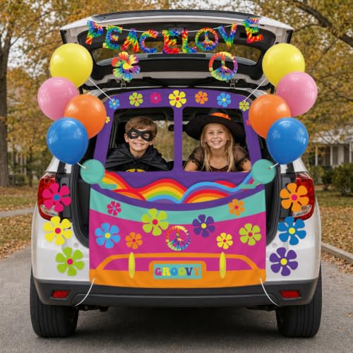 Hippie Trunk or Treat Car Decoration Kit with Tie Dye Peace Banner - 26 Variation