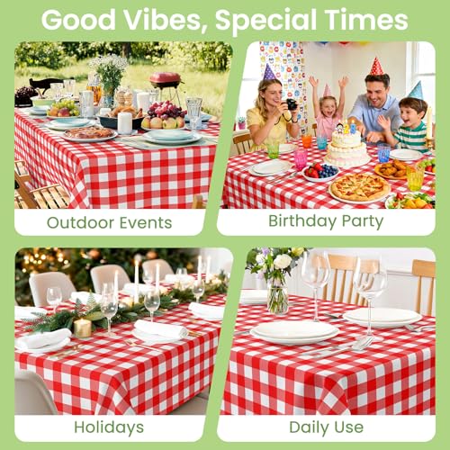 LANLISA Disposable Red Gingham Tablecloths 4 Pack - 54x108 Inches for 6ft Tables & Outdoor Use