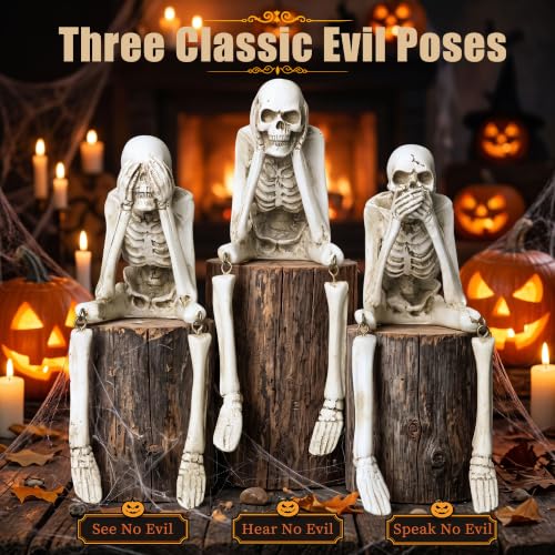 Speak No Evil Skeleton Figurine - Halloween Indoor Decor, Gothic Statue, Giftable Skeleton Collection - Variation: Speak No Evil