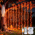 Halloween Curtain Lights - 200 Orange LED String Lights for Indoor Outdoor Decor - Remote Control & Dual Power