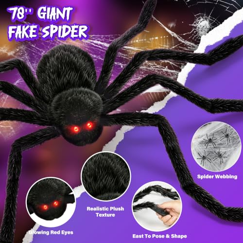 Halloween Spider Web Lights with 78-Inch Giant Spider and 13 Lighting Modes