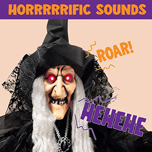 47-Inch Animated Witch Halloween Decor - Light-Up, Sound Activated, Outdoor Haunted House Yard Ghost