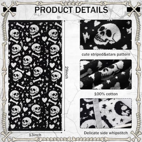 Halloween Skull Hand Towels Set - Black and White Cotton Bathroom Decor