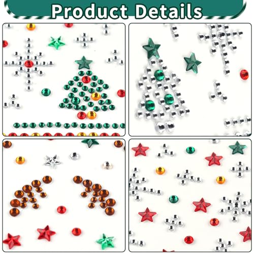 Christmas Face Gems with Snowflake, Tree & Elk Variations, Self-Adhesive Face Jewels for Makeup & Raves