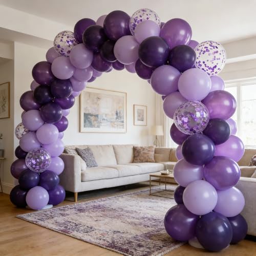 Dark Purple Balloons Set with Metallic & Confetti Options - 100pcs Balloon Decorations