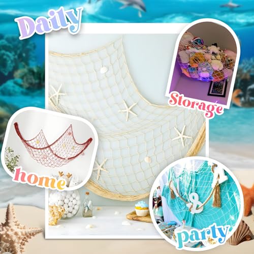 Nautical Fish Net Decorations for Party - 80x40 Inch Natural Cotton Hawaiian Under The Sea Theme - Variation 1