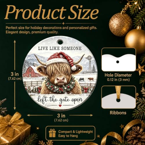 Highland Cow Christmas Ornament - Farmhouse Holiday Decor - Open Variation