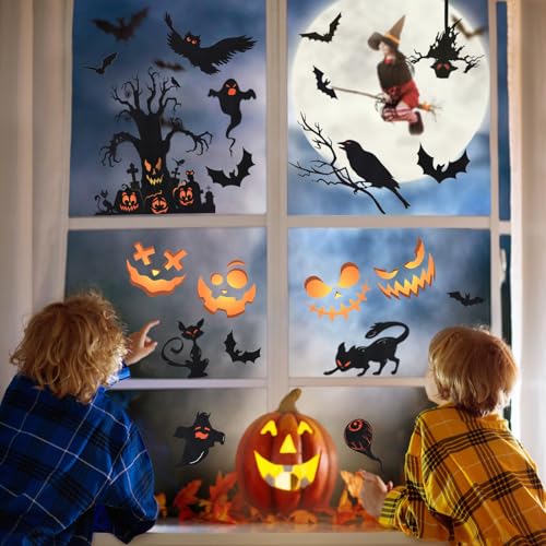 Halloween Window Clings - 9 Sheets Spooky & Cute Decor for Glass Surfaces