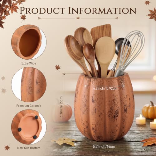 Hushee Fall Pumpkin Ceramic Utensil Holder - Minimalist Terracotta Design