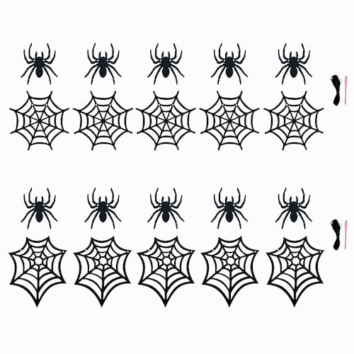 Halloween Spider Web Garland with Felt Spiders - 2 Pack Indoor Outdoor Decor