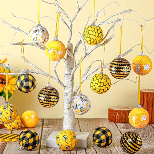 Vivid Bee Ornament Set - 24 Hanging Decorations for Tree, Party, Holiday
