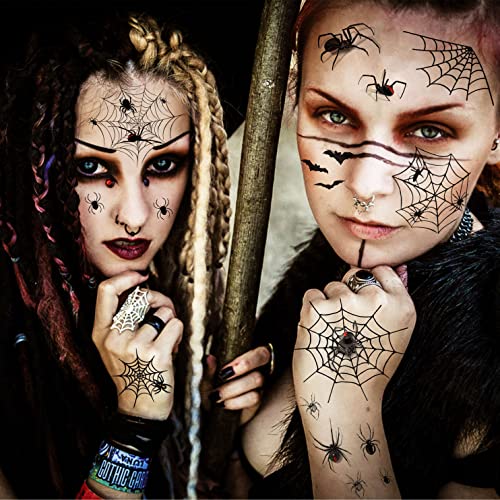 Halloween Temporary Tattoos Spider Web Set for Kids & Adults - 8 Sheets Spider-Web Variation