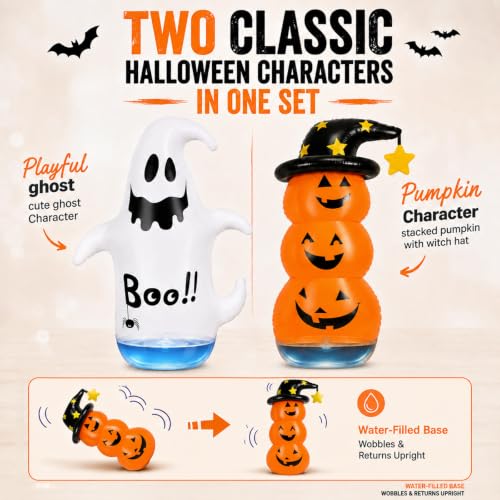 Inflatable Halloween Decorations Set - Ghost & Pumpkin Yard Decor, Waterproof, 4.3ft