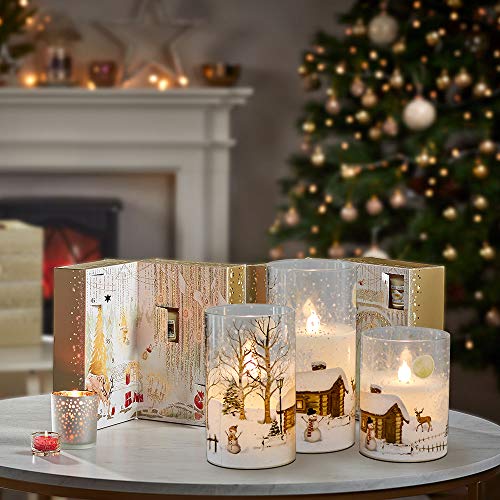 Snowman Flameless Candles with Remote & Timer - Battery Operated Christmas Holiday Decor - White LED Flickering Pillar Candles - 4 to 6 Inches - Snowman Remote Variation