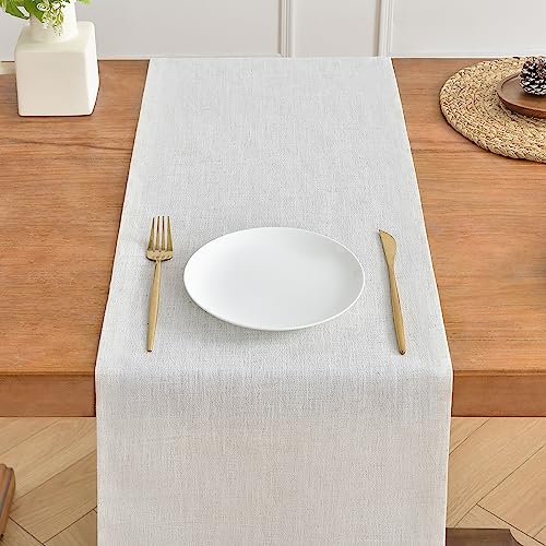 Wracra Linen Table Runner - Ivory Cream Burlap Style 13x36 Inch