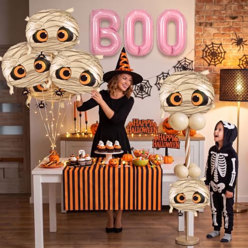 Pink Halloween Balloons Set - 9 Pieces Mummy & Boo Foil Decorations