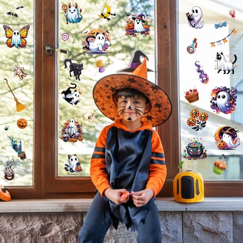 Halloween Party Decorations - 9 Sheets Ghost Bat Spider Vampire Window Clings - Halloweenr Variation