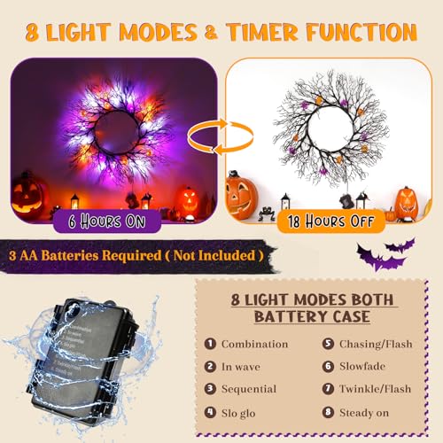 Halloween Garland with Pumpkin Bat Ghost Lights - 6FT Decor, Battery Operated, 8 Modes, Variation of Pumpkin & Bat & Ghost
