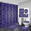Halloween Shower Curtain Set with Rugs - Purple Skull Pumpkin Bat Design, Waterproof Fabric, Non-Slip Bathroom Decor - Variation: Purple Halloween