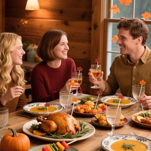 Yellow Thanksgiving Maple Leaf Cocktail Picks - 200 Pcs Food Skewers for Appetizers & Drinks
