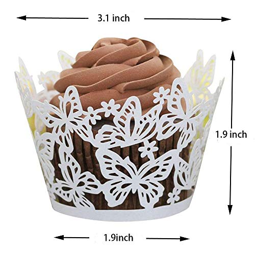 36 Pack Lace Butterfly Cupcake Wrappers for Wedding & Party Decor - Elegant White Paper Cupcake Holders