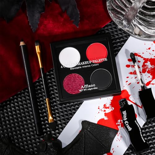 Goth Eyeshadow Makeup Kit - Multichrome Black Red White Palette with Matte Waterproof Lipstick - Halloween Gothic Makeup Set