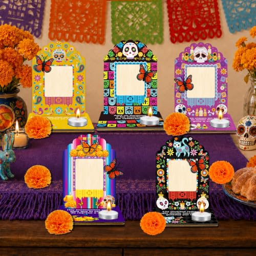 Dia De Los Muertos Photo Frame Set with Candles & Decor for Ofrenda Altar