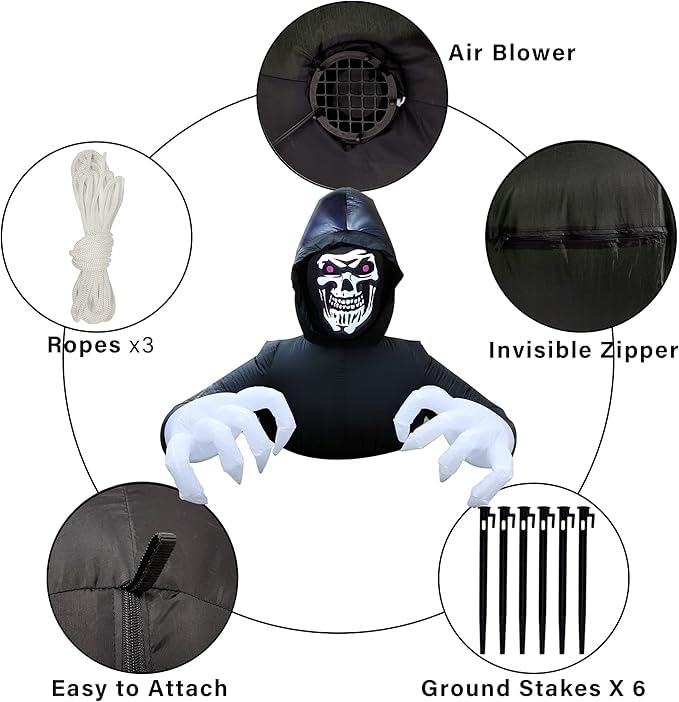 6ft Inflatable Grim Reaper Halloween Decoration Outdoor Yard Display with LED Lights