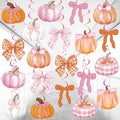 Pink Bow Pumpkin Fall Party Decorations - 20 Hanging Swirl Bows & Ribbons (Variation: 20 Bow Pumpkin)
