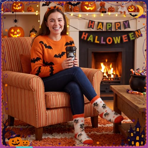 Halloween Gift Set with Coffee Cups and Plush Socks - Horror Theme, 12 Sets
