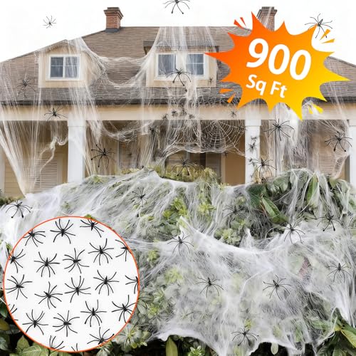 Halloween Spider Web Decorations with Fake Spiders - Stretchy Cobwebs for Indoor Outdoor Party