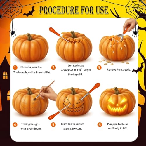 Halloween Pumpkin Carving Kit - 7 Pieces Stainless Steel Tools for Jack-o'-Lanterns