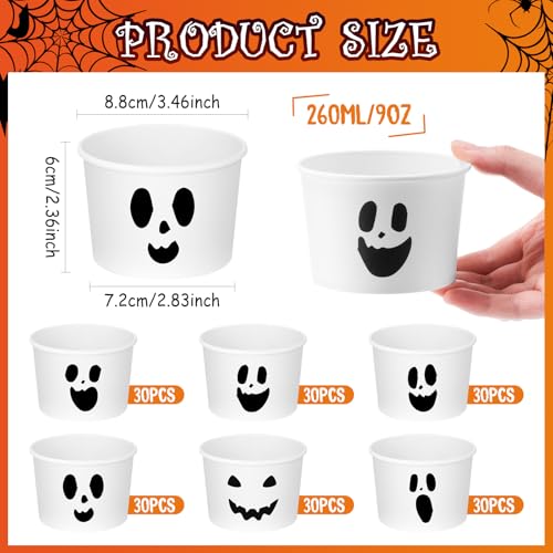 White Ghost Snack Cups 9oz Halloween Party Disposable Bowls - 180 Count