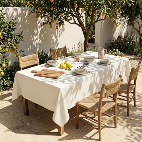 Ivory Linen Tablecloth 60 x 144 Inches - Handcrafted European Flax for Dining