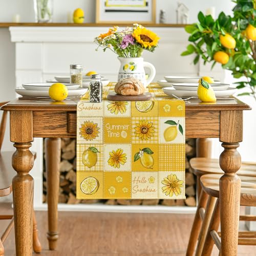 Yellow Sunflower Lemon Table Runner 13x60 Inch Summer Kitchen Decor
