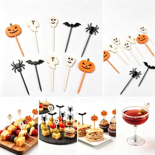 Halloween Cupcake Toppers Picks 50-Pack | Spooky Party Food Decor