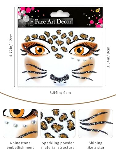 Leopard Cat Ears Headband with Face Jewels Halloween Costume Accessories for Women - Variation: Leopard Cat