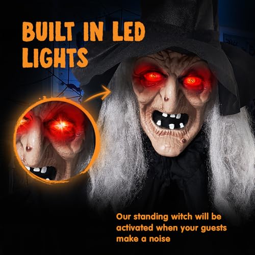 Halloween Animatronic Witch Prop - Life Size 6Ft Black Outdoor Decor with Creepy Sound & Light Eyes
