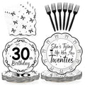 Black Bow 30th Birthday Party Decorations Set Serves 24 - Black and White Variation