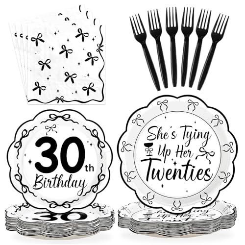 Black Bow 30th Birthday Party Decorations Set Serves 24 - Black and White Variation