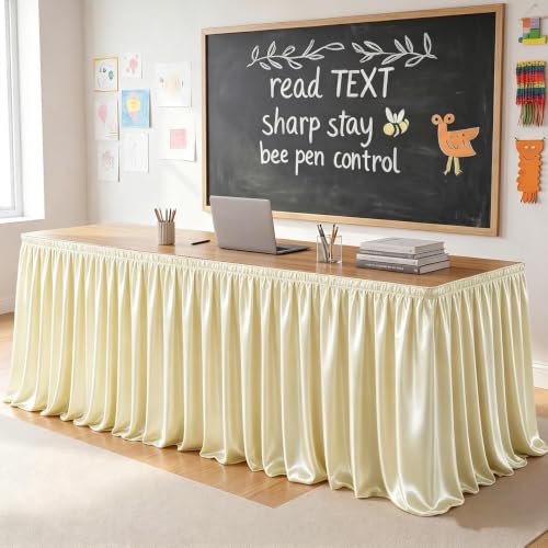 14ft Champagne Satin Table Skirt for Rectangular Tables - Wrinkle-Resistant Ruffle Party Decor