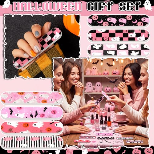 Halloween Mini Nail Files Set - Pink Boo Style, 50 Pcs for Women