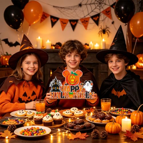 Halloween Wood Table Centerpiece Decorations - Spooky Pumpkin, Ghost & Castle