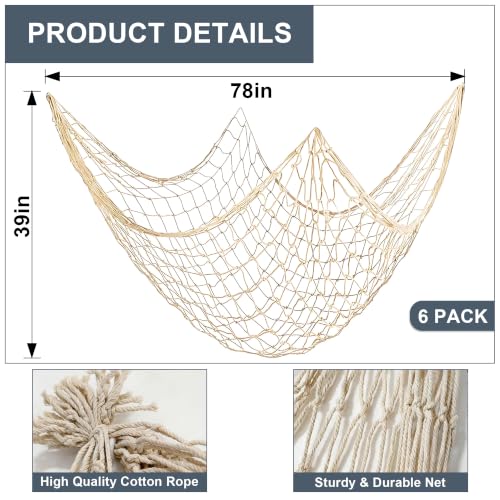 Nautical Fish Net Decorations - 6 Pack 80x40 Inch Cotton Sea Party Backdrop
