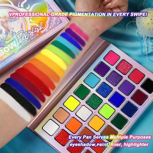 Colorful Eyeshadow Palette with 28 Neon Rainbow & Multichrome Shades
